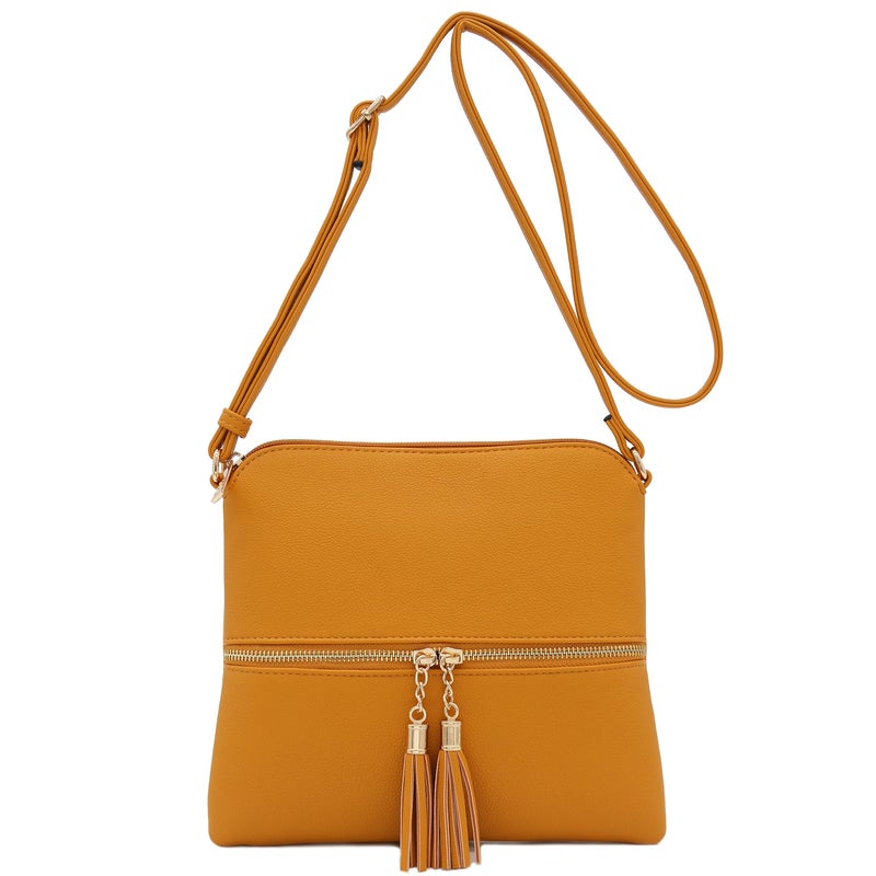 DELUXITY Lightweight Medium Crossbody Bag with Tassel (Mustard) - Image 2